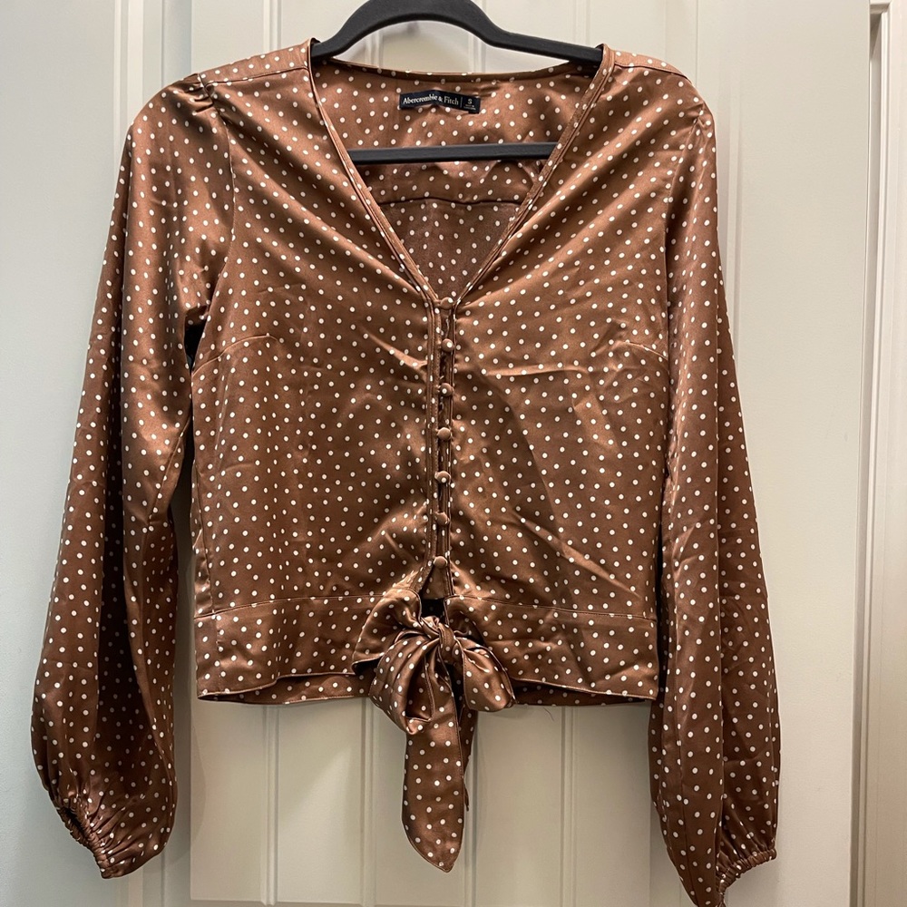 Satin Brown Polka Dotted Blouse